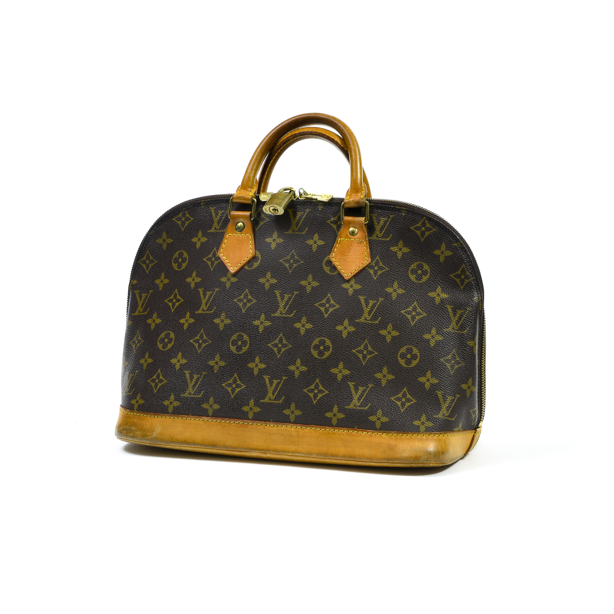 Louis Vuitton "Alma" handbag Monogrammed canvas and natural leather, zipper closure, double