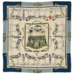 HERMES "Harnais ˆ l'anglaise" twill carrŽ scarf 90 cm twill silk carrŽ scarf, off-white ground