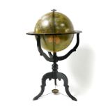 Globe 19TH CENTURY FRENCH WORK Printed paper, engraved gilt brass meridian, equatorial table