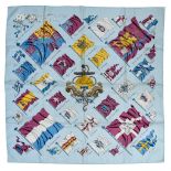 HERMES "Pavois" twill carrŽ scarf 90 cm twill silk carrŽ scarf, ice-blue ground and border, signed