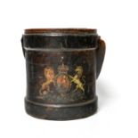 "Fire bucket" with the English royal family coat-of-arms 19TH CENTURY ENGLISH WORK Cylindrical