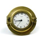 HERMES Paris Sabord table clock Gilt brass shaped like a porthole, Breguet hands in blued steel,