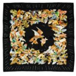 HERMES "L'intrus" twill carrŽ scarf 90 cm twill silk carrŽ scarf, black ground and border, signed