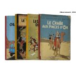 HergŽ Set of four Tintin albums (two EO) Includes: Destination Moon (B10 DR, good condition),