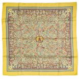 HERMES "Les jardins d'ArmŽnie" twill carrŽ scarf 90 cm twill silk carrŽ scarf, pale yellow ground