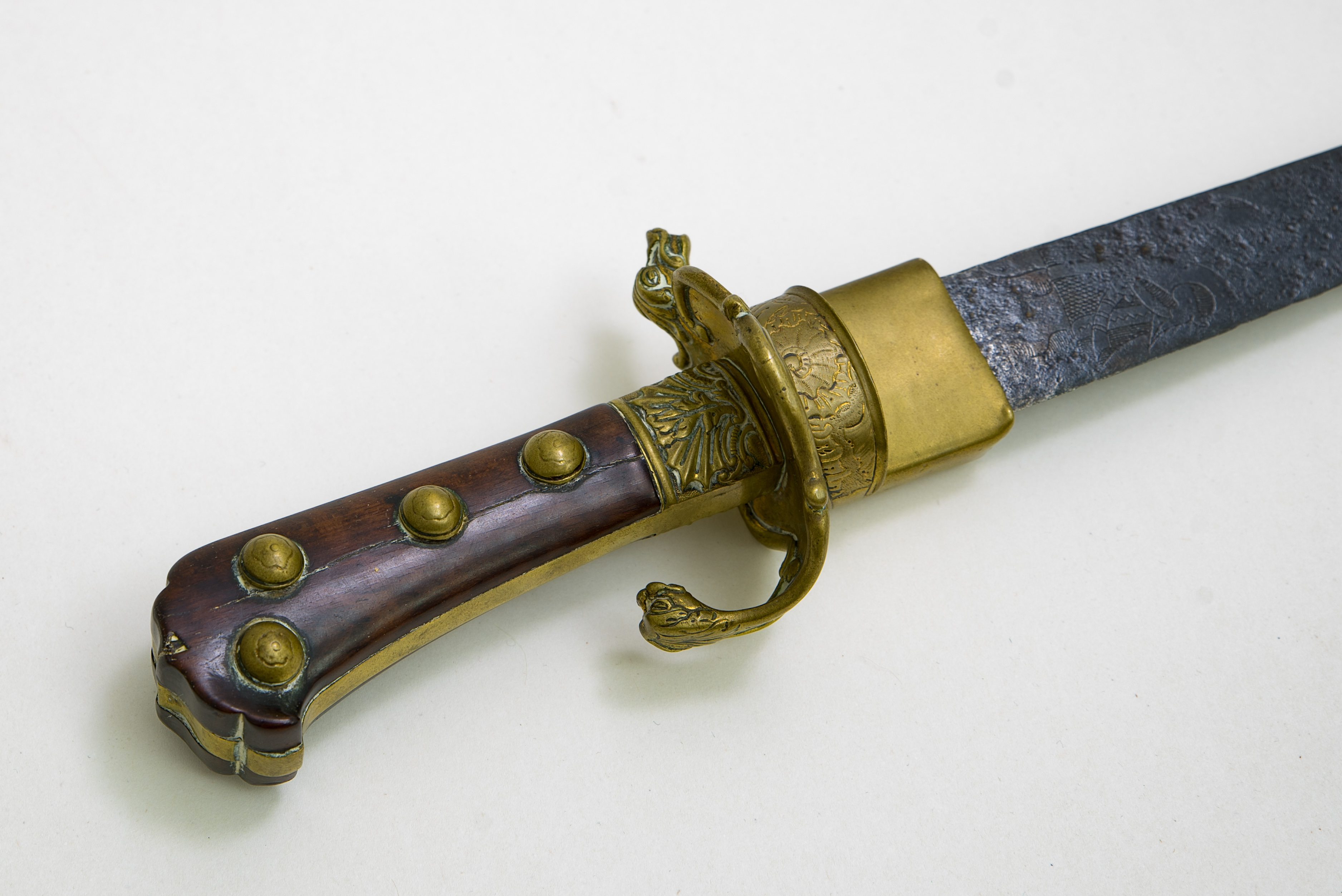 Hunting knife and partisan spearhead Rococo German hunting knife, 18th century. Blade is heavily - Image 5 of 5