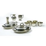 Lot of gilt silver Composed of three plates, five cups, a teacup, a coffee pot, and a warmer