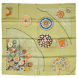 HERMES "Sulfures et presse - papiers II (dŽtail)" twill carrŽ scarf 90 cm twill silk carrŽ scarf,