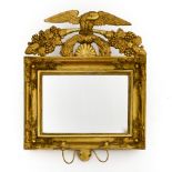 Mirror EMPIRE STYLE WORK Carved giltwood topped with an eagle, with two candle holders. H : 69 cm