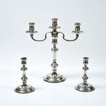 Richard Comyns One candlestick and two candle holders English silver, silversmith's hallmarks on