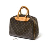 Louis Vuitton "Bowling" vanity bag Monogrammed canvas and natural leather. Initialled "YDK" on the