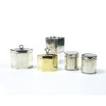 STOKES & IRELAND, MAPPIN & WEBB, Thomas Bradbury and Sons... Lot of 5 tea boxes English silver,