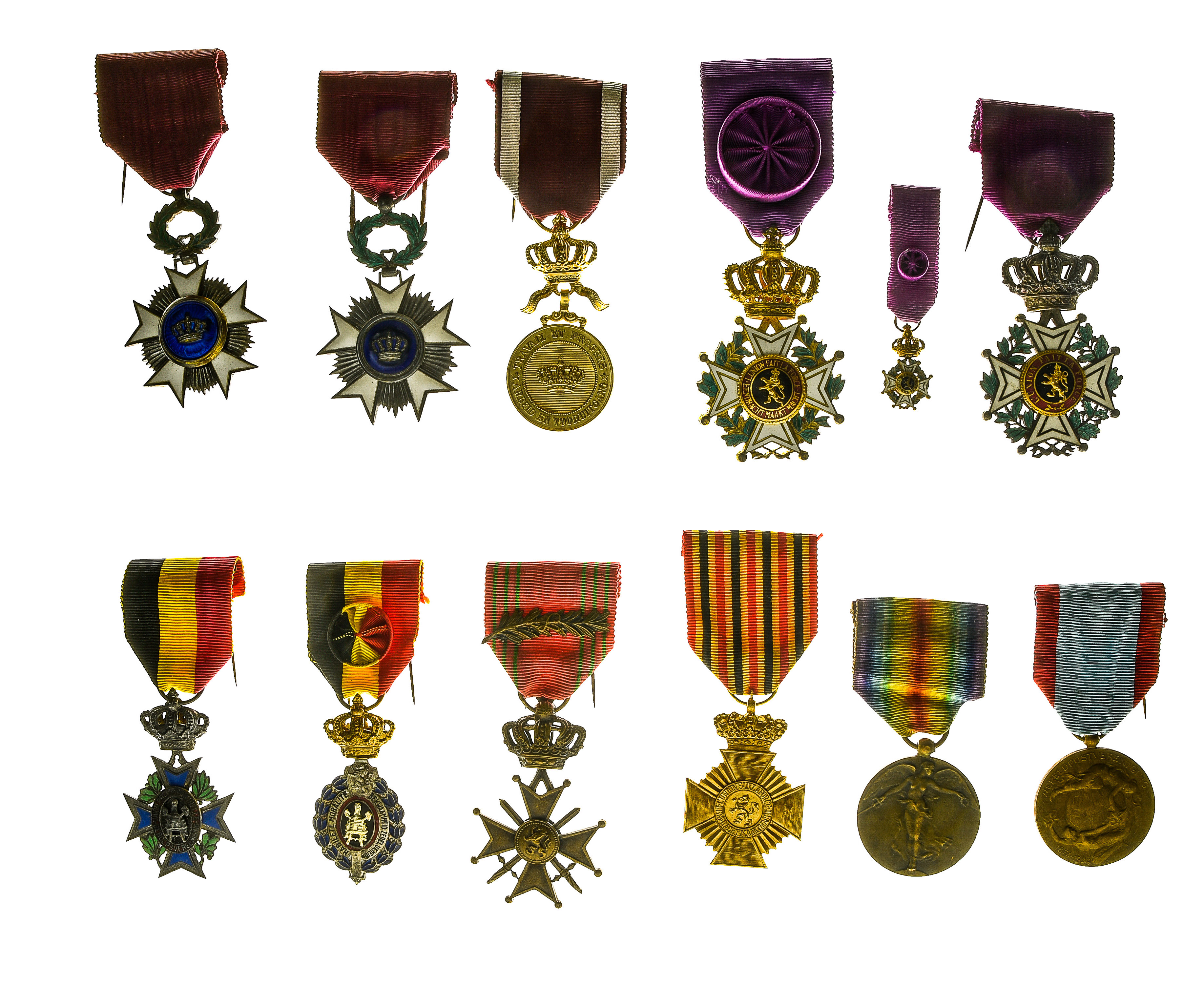 Group of decorations, BELGIUM, Order of Leopold, civilian officer's cross, bilingual; miniature,
