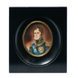 Portrait of an officer decorated with the legion of honour FRENCH WORK Oval miniature, signed Jam