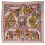 HERMES "La danse du cheval Marwari" twill carrŽ scarf 90 cm twill silk carrŽ scarf, powder pink