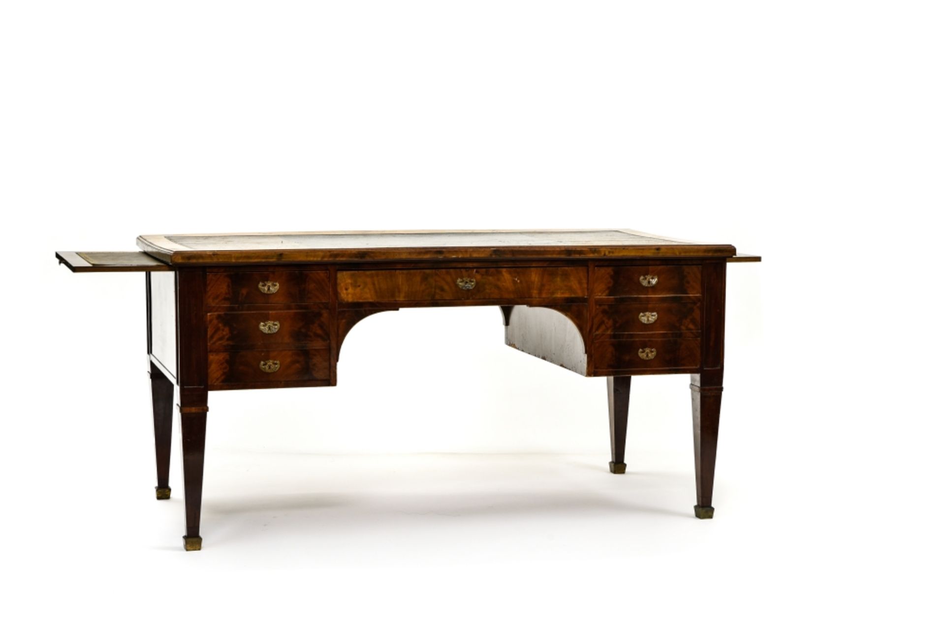 Large empire desk 19TH CENTURY WORK mahogany, with six drawers (one hidden) and brown and gilt - Bild 2 aus 2