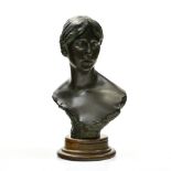 Jef LAMBEAUX (1852-1908) Bust of a young woman, 1885 bronze sculpture, signed and dated, moulded