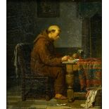 Franois Joseph DE BACKER (1812-1872) Monk writing, 1853 Oil on paper marouflaged on panel. Signed