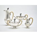 WOLFERS Frres Coffee and tea set 800 silver, ivory handles, composed of a coffee pot, a teapot, a