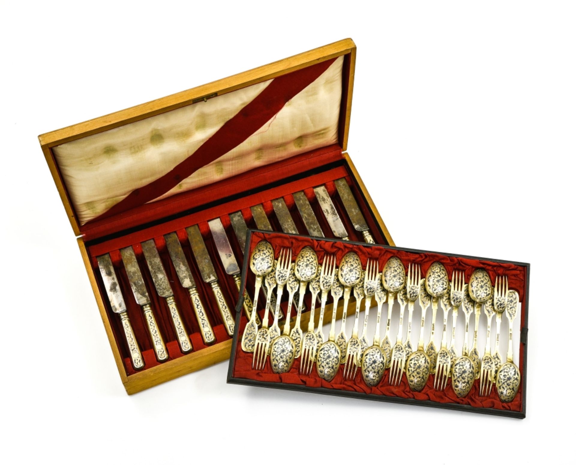 Part of a cutlery set MOSCOW, 1883 niello vermeil, composed of 12 knives, 12 forks, and 12 spoons.