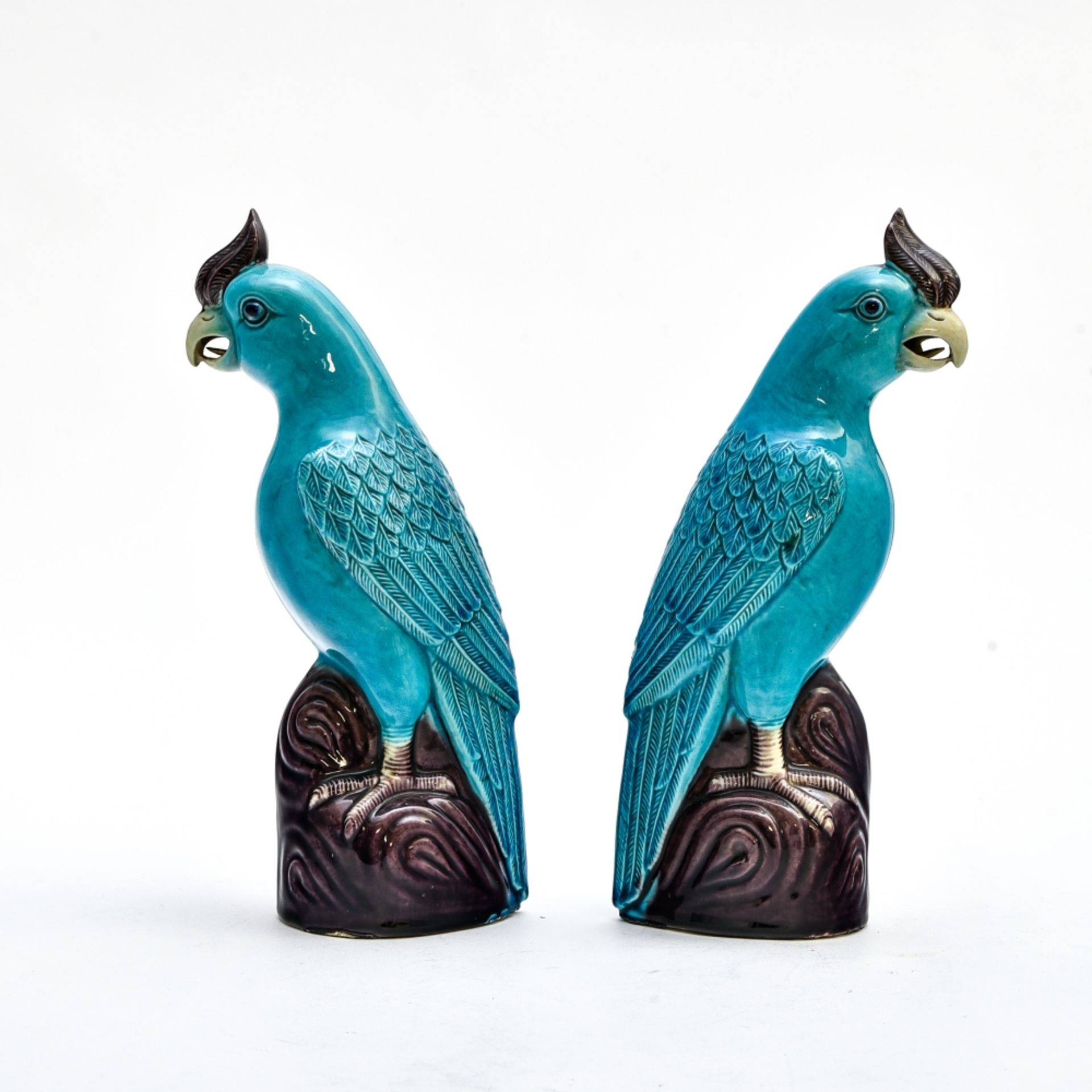 Two cockatoos 20TH CENTURY WORK polychrome enamelled ceramic H : 26,5 cm - Image 2 of 3