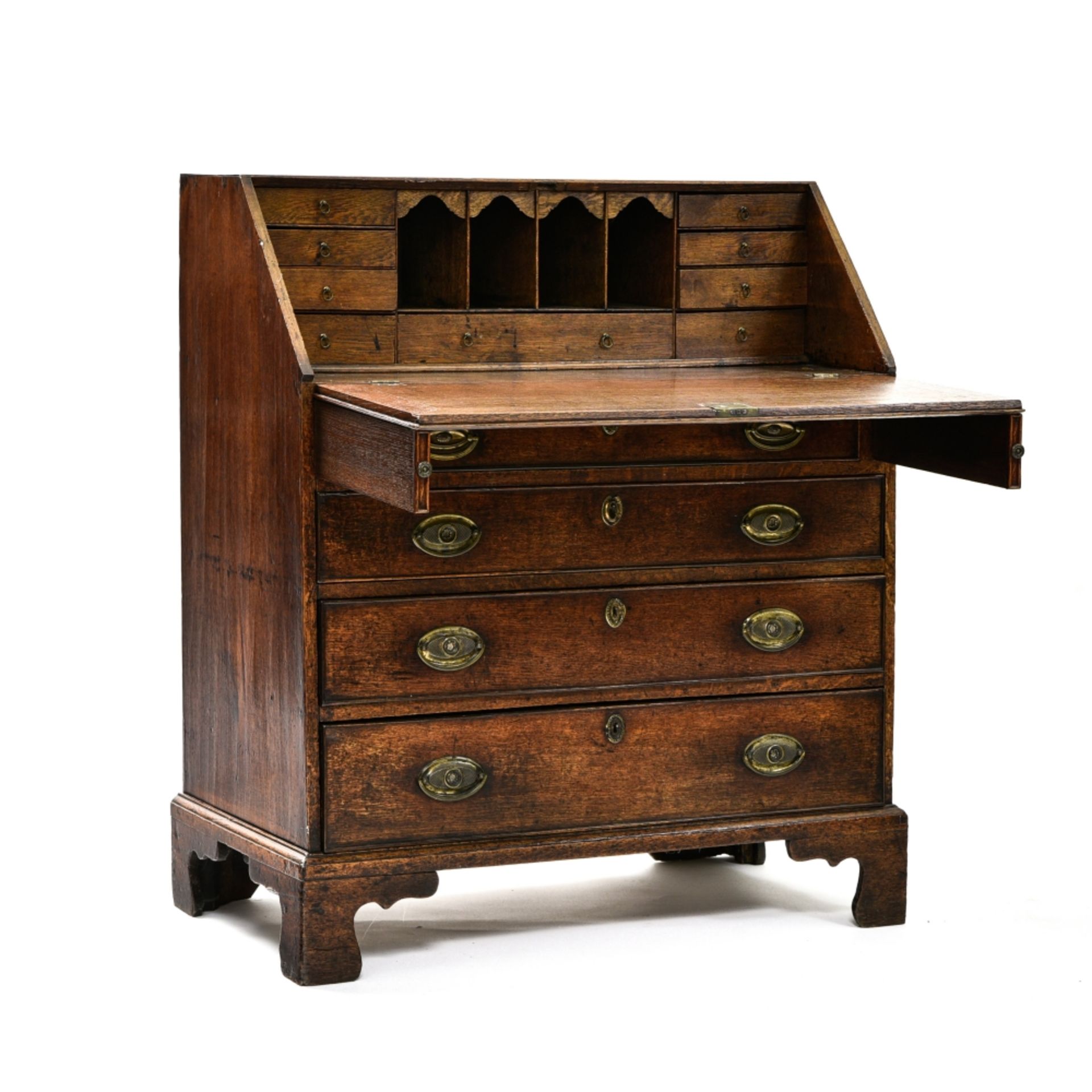 Slant-top secretary desk 19TH CENTURY ENGLISH WORK oak wood, with four drawers and folding door - Bild 2 aus 2