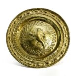 Heraldic offering plate LIKELY DINANT, 17TH CENTURY brass, embossed with a lion with a sabre Two