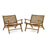 Olivier de SCHRIJVER (Born in 1958), Comme chez vous Art Editeur Pair of Hollywood armchairs teak,