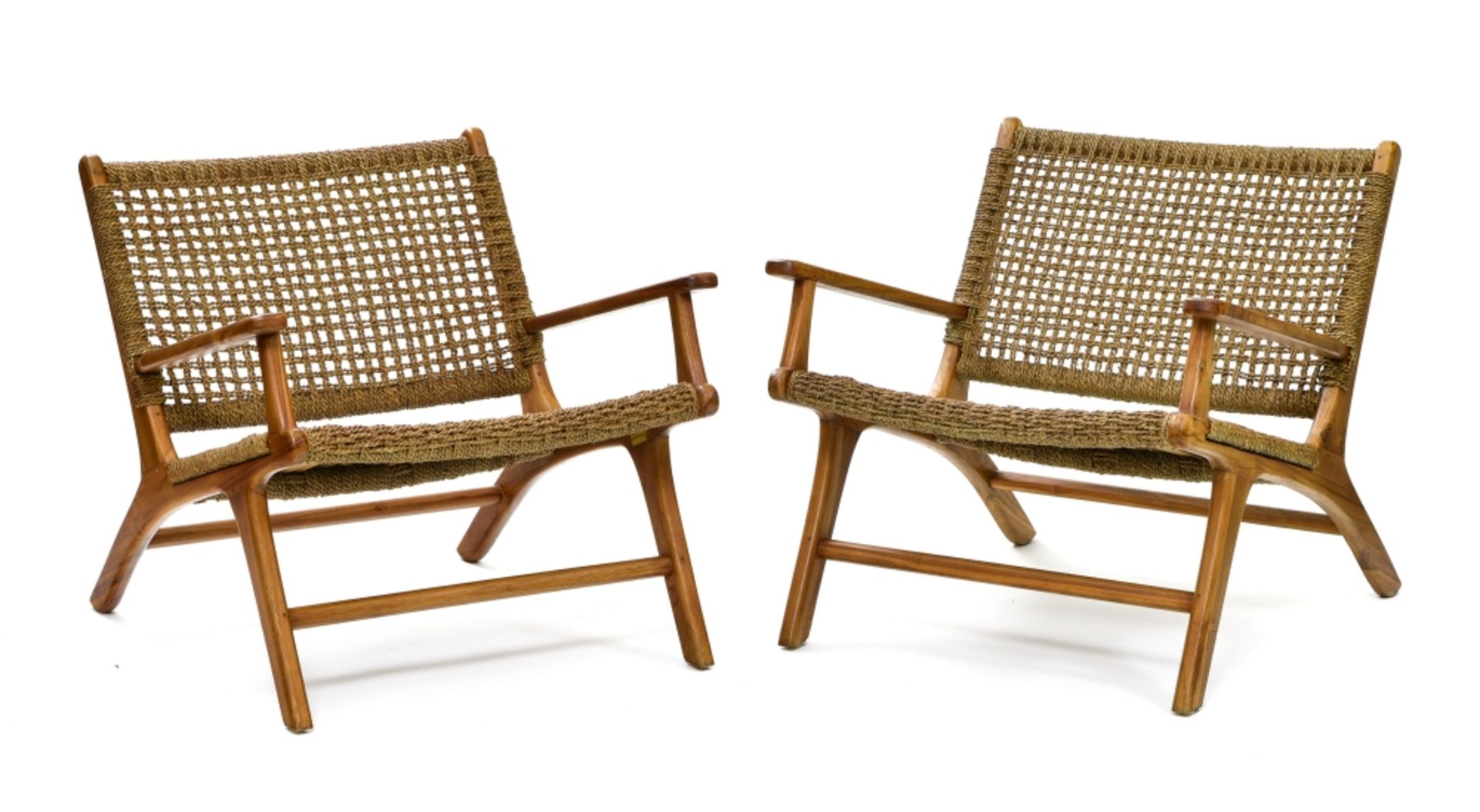 Olivier de SCHRIJVER (Born in 1958), Comme chez vous Art Editeur Pair of Hollywood armchairs teak,