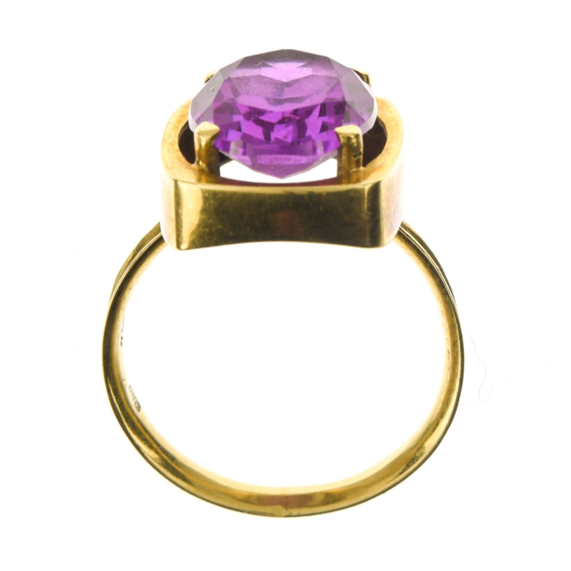 Ring 18 kt yellow gold, set with a pink tourmaline Ring size 53. Hallmark 750. Weight : 4,1 g - Image 2 of 2