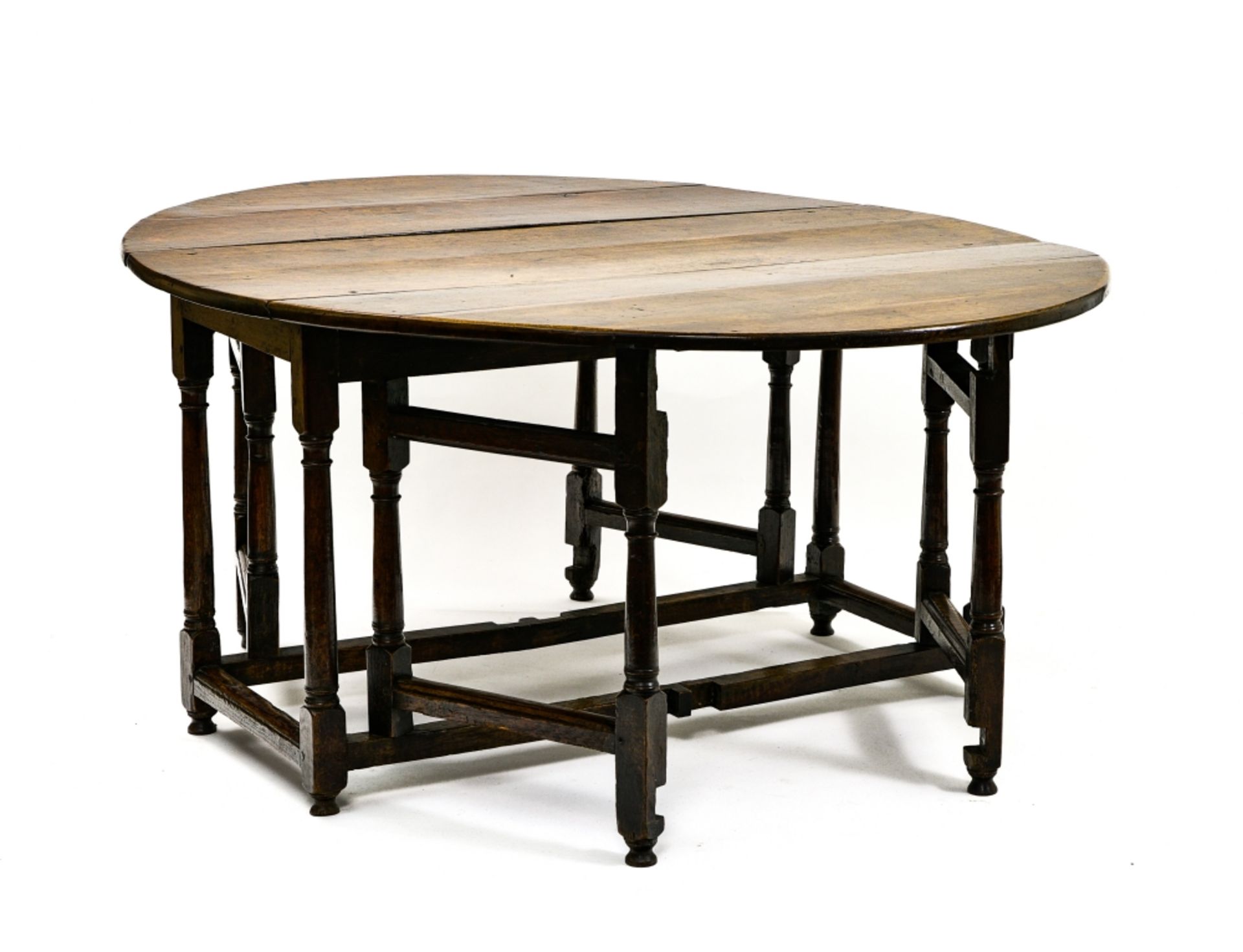 Gateleg table EARLY 18TH CENTURY ENGLISH WORK oak wood, oval-shaped with baluster base H : 74 cm - Image 2 of 2