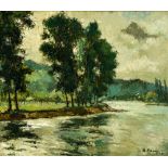 DŽsirŽ HAINE (1900-1989) Banks of the Sambre, 1943 oil on panel, signed and dated at lower right