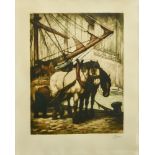 Kurt PEISER (1887-1962) Fishermen's sons and horses at the port Two colour engravings, signed in the