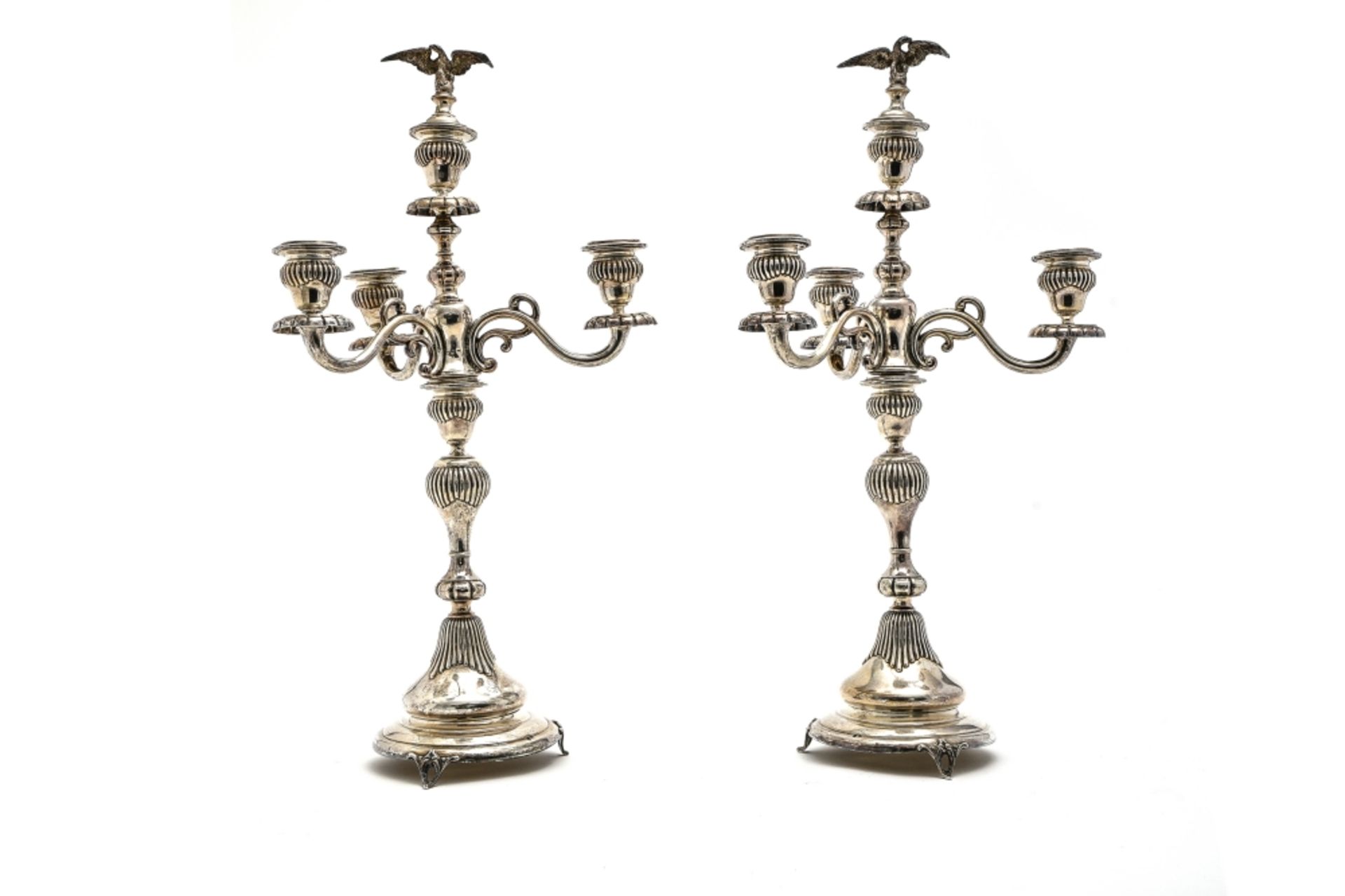 Large pair of eagle candelabras AUSTRIA-HUNGARY, LATE 19TH CENTURY 800 silver, hallmarks: guarantee,