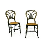 Pair of chairs NAPOLEON III-STYLE WORK black and gold lacquered wood, inlaid with mother-of-pearl