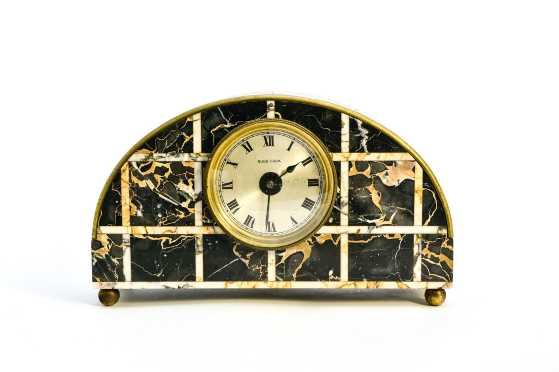 Bulle Clock ART DECO WORK black and white marble, framed is marked Bulle Clock H : 21,5 cm Width :