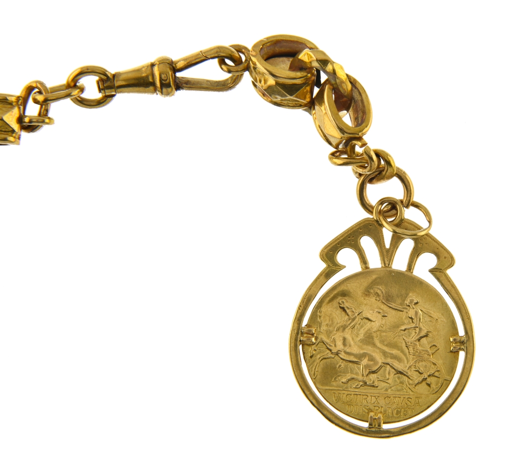 Breguet spiral fob watch and chain 18 kt gold pocket watch. Porcelain dial with Roman numerals and - Image 4 of 5