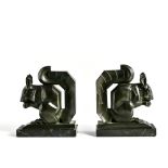 Max LEVERRIER (1891-1973) Pair of squirrel bookends bronze with green patina, black marble base with