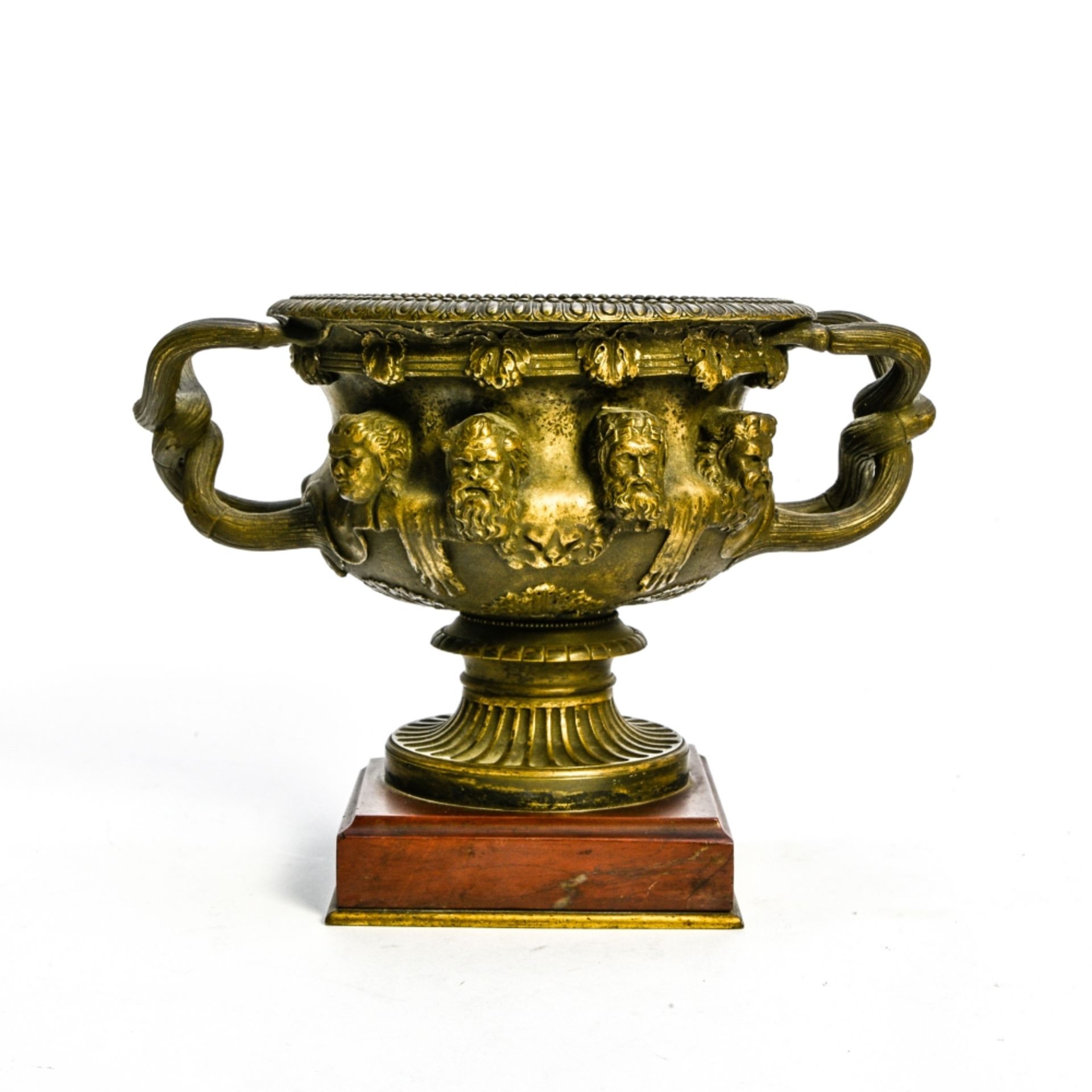 Warwick bowl LATE 19TH CENTURY WORK Bronze with golden-brown patina, marble base damage to the