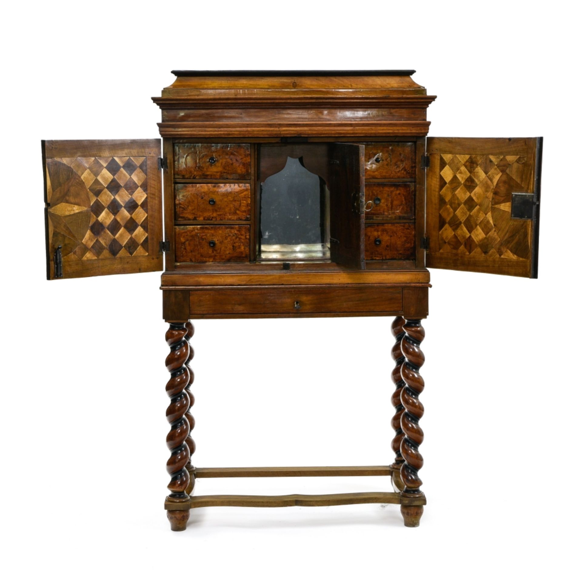 Louis XIII cabinet PARTIALLY 17TH CENTURY WORK walnut and walnut veneer, ivory keyholes, marquetry - Image 3 of 4