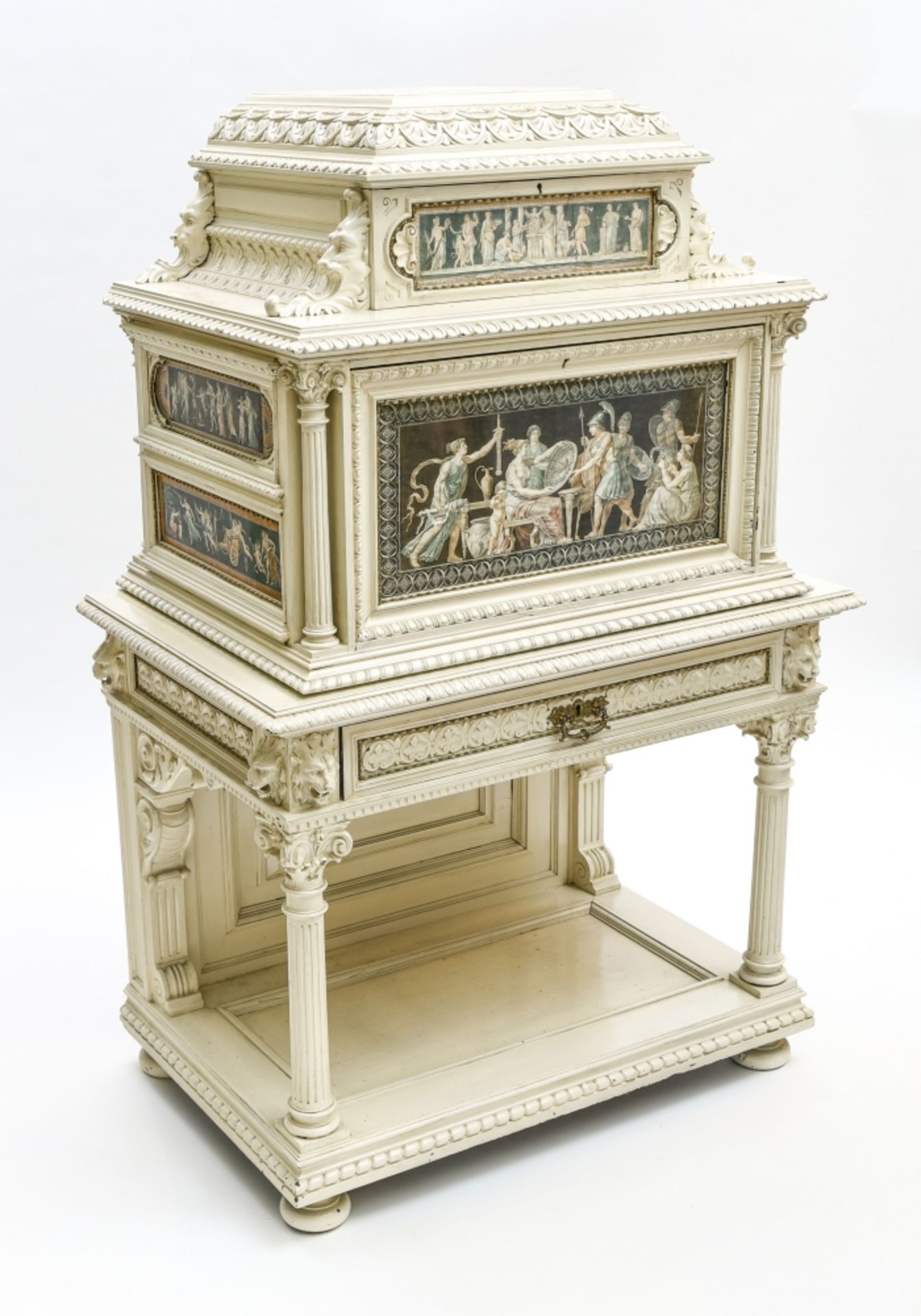 19th century work in the style of la MAISON FOURDINOIS Neo-Renaissance cabinet Carved and white-