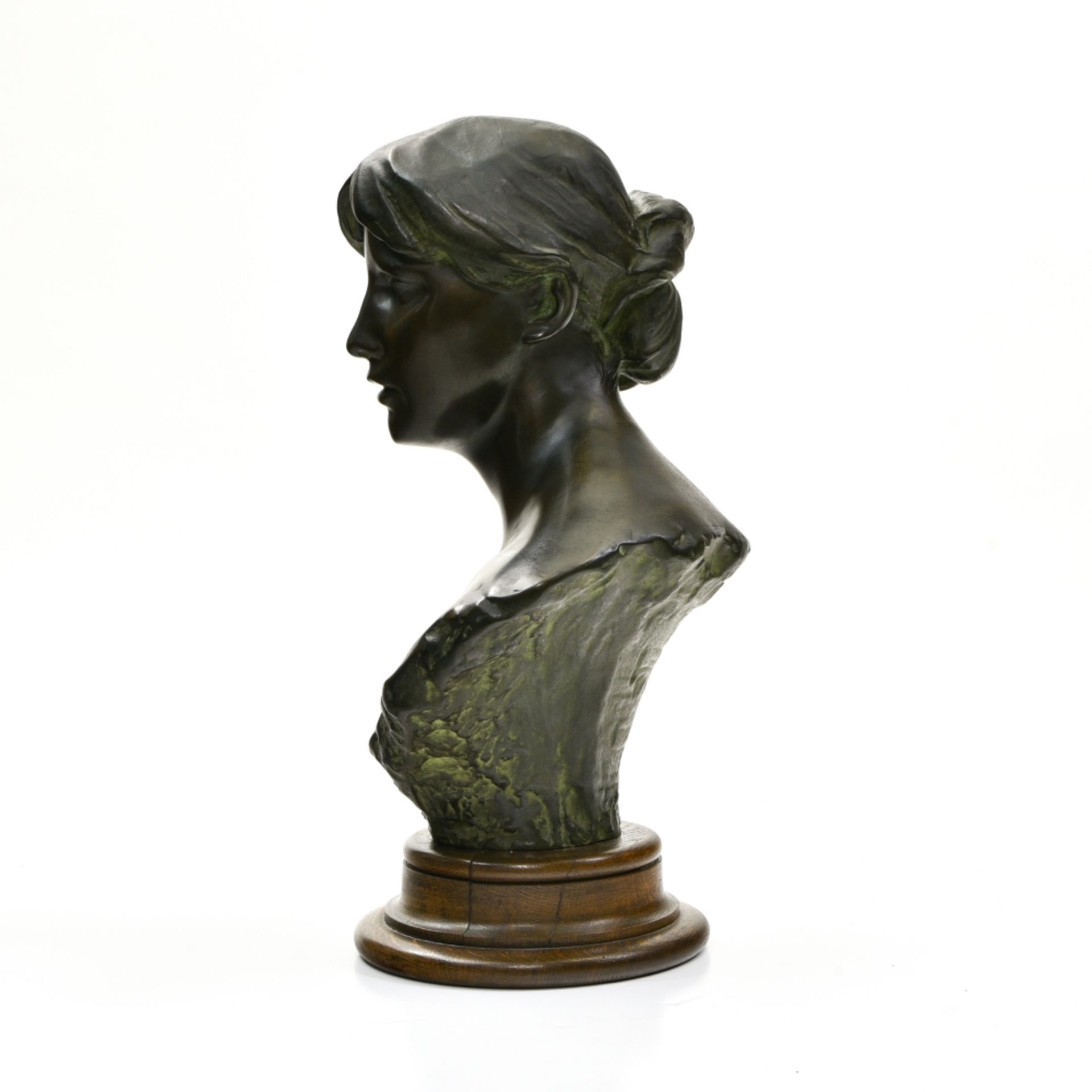 Jef LAMBEAUX (1852-1908) Bust of a young woman, 1885 bronze sculpture, signed and dated, moulded - Image 4 of 4