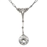 Belle Epoque pendant Platinum, set with an approx. 3 ct brilliant, likely VS, colour J-K, slight