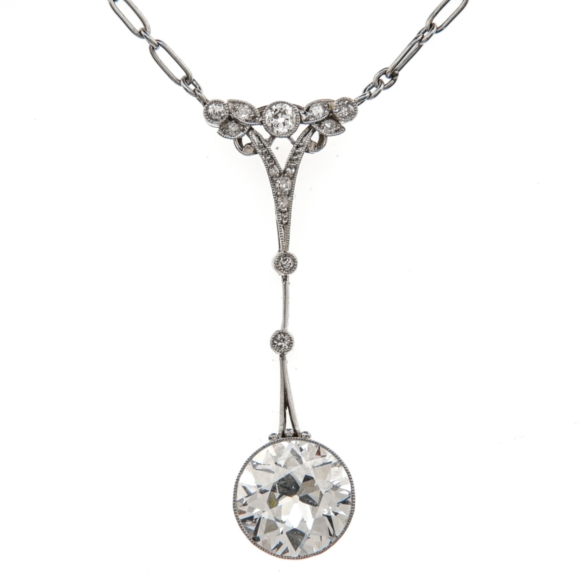 Belle Epoque pendant Platinum, set with an approx. 3 ct brilliant, likely VS, colour J-K, slight