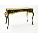 Desk 19TH CENTURY ENGLISH WORK black- and gold-lacquered wood, surface upholstered in brown and gold