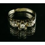 Ring set with five diamonds 18 kt white gold, set with an approx. 015 ct brilliant, flanked by