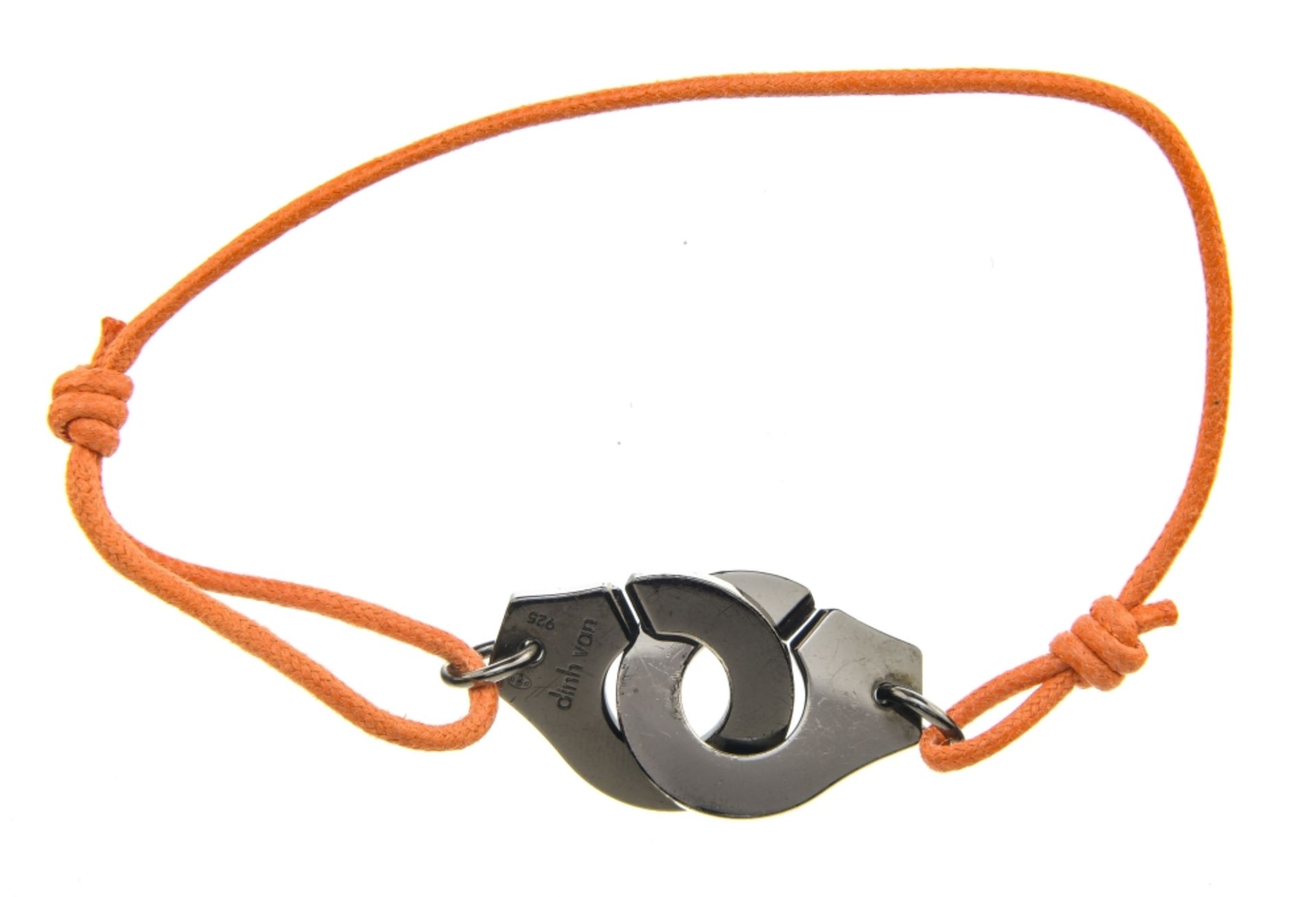 Dinh Van Menottes R15 cord bracelet Black sterling silver. Large model. Orange cord. Some