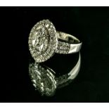 Marquise ring set with diamonds 18 kt white gold, numbered 0893, set with two princess-cut