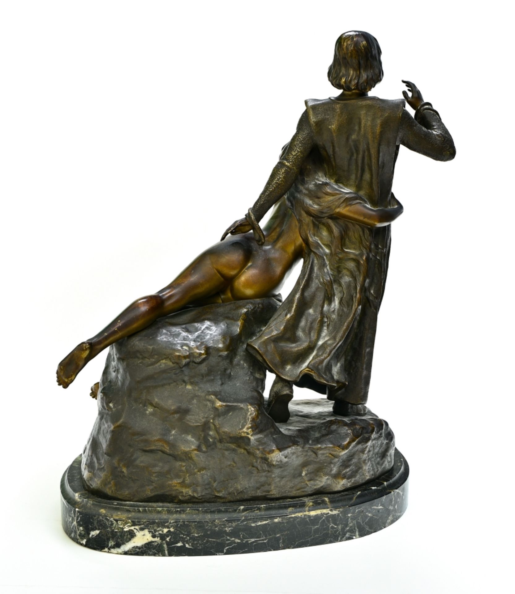 Louis CHALON (1866-1940) TannhŠuser bronze sculpture with shaded brown patina, sea green marble - Image 5 of 5