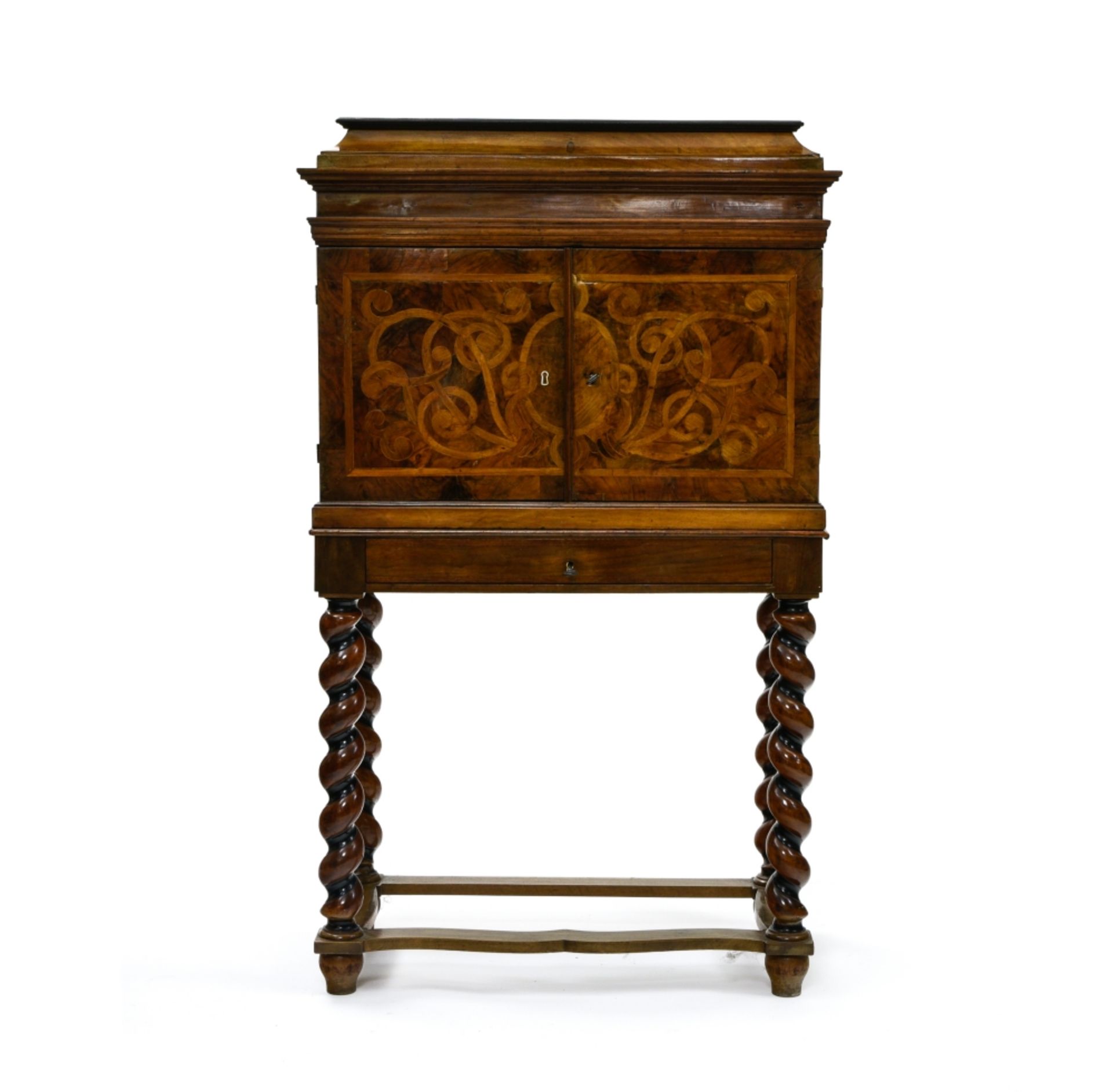 Louis XIII cabinet PARTIALLY 17TH CENTURY WORK walnut and walnut veneer, ivory keyholes, marquetry